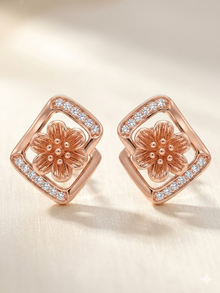 Roségold Ohrhänger Blume mit synthetischen Zirkonia-Steinen