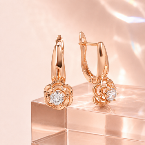 Ohrhänger Roségold Blume Zirkonia Lifestyle rosa Hintergrund elegant