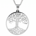 Lebensbaum Halskette Damen Edelstahl Silber Baum des Lebens Anhänger 35mm RR Fashion