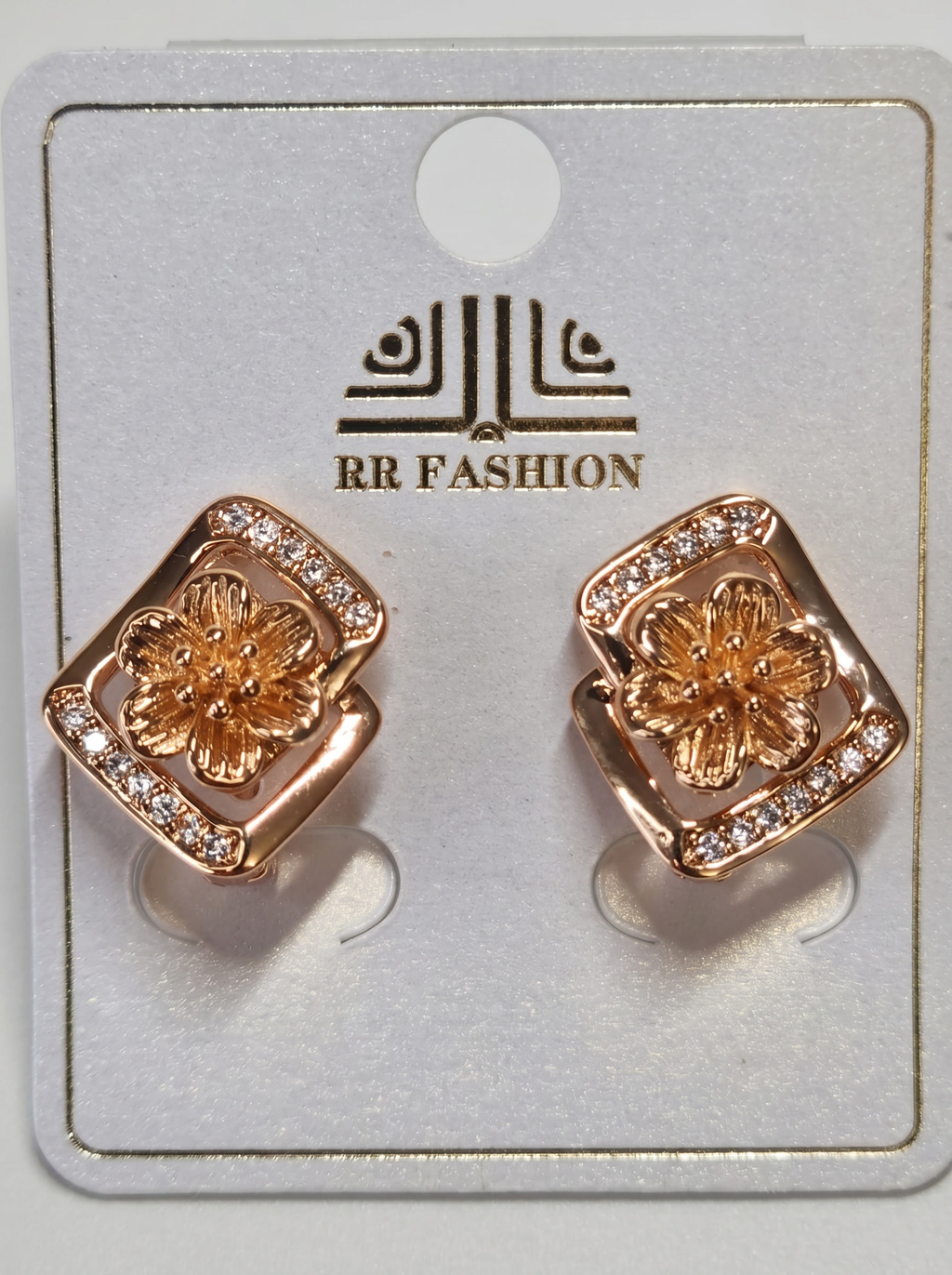 Ohrhänger Roségold Blume auf RR Fashion Schmuckkarte