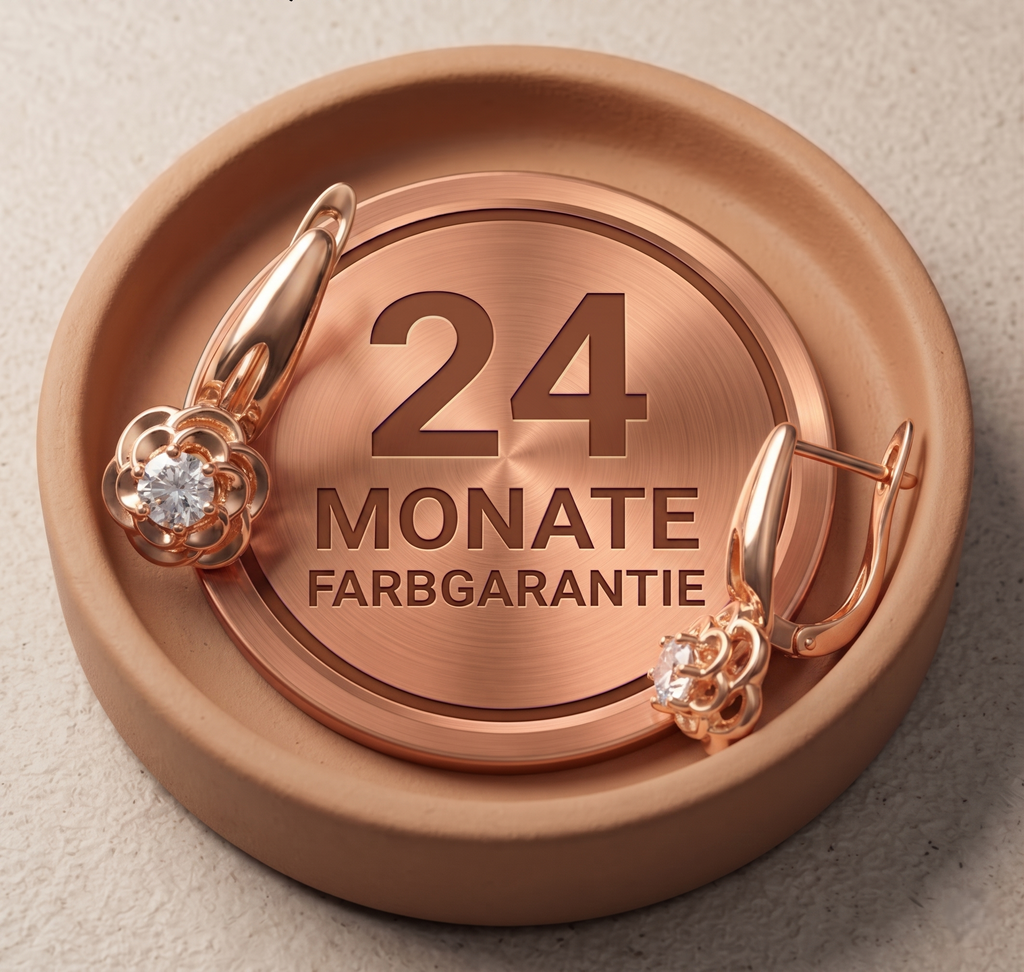 Ohrhänger Roségold Blume auf 24 Monate Farbgarantie Medaille