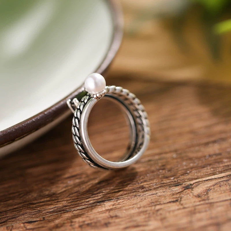 Damen S925 SterlingsilberÖffnungsring, mehrlagiger, diamantbesetzter RetroRin6