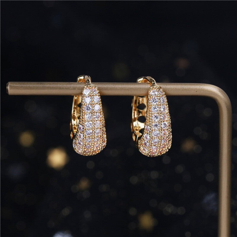 Luxus Damen Ohrringe Creolen Zirkon Galvanisierung mit Echtgold Gold Farbe4