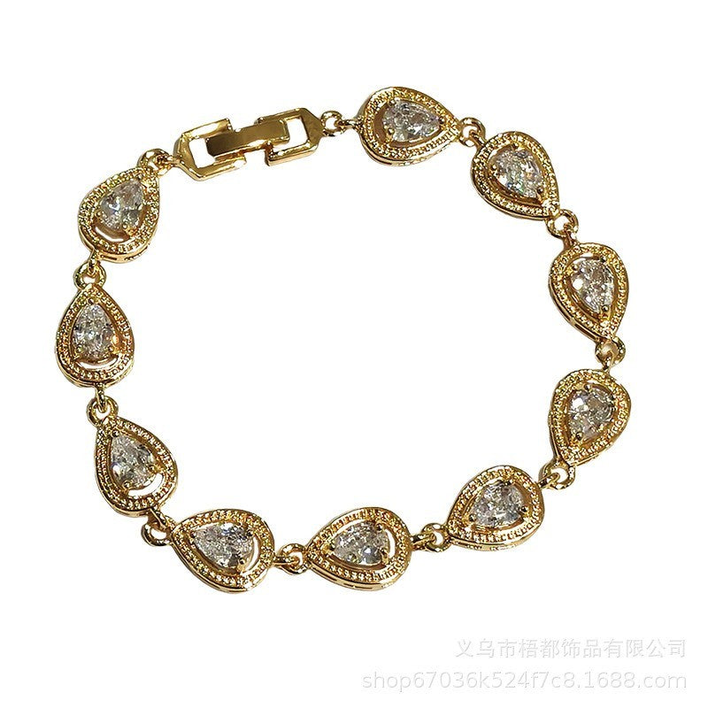 Damen Armband Zirkon mit tropfenförmigem Verschluss, elegant und luxuriös, mit r3