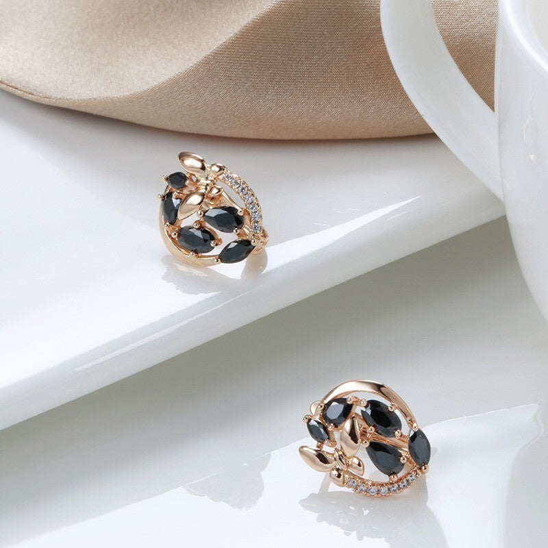 Luxus Ohrringe 585 Rolled Roségold überzogen mit Schwarz CZ für Damen Geschenk7