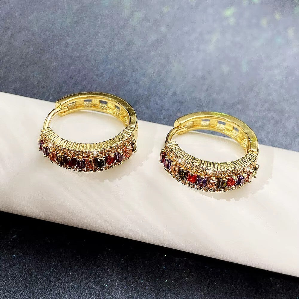 Ohrringe Creole 14K Gold Überzogene farbig Zirkon Huggie Hoop Schmuck Bunte6