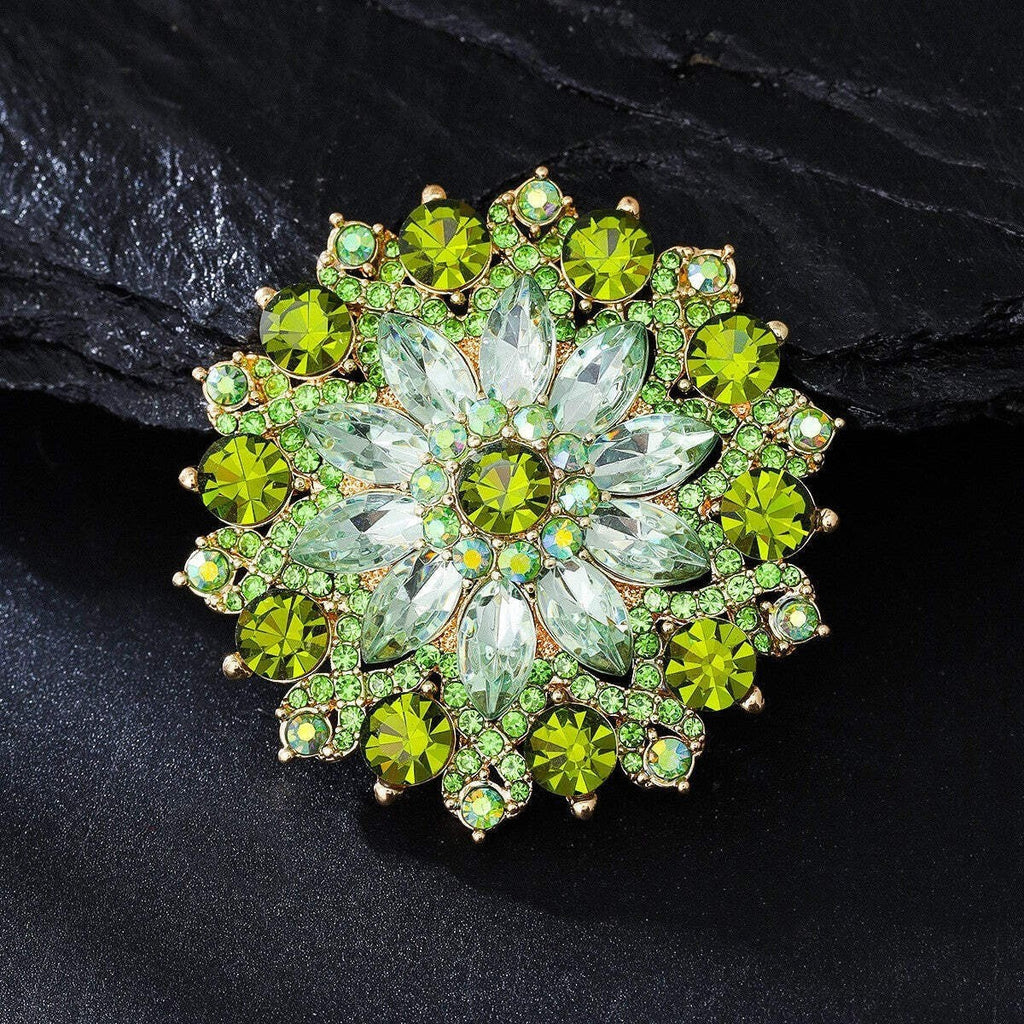 Grüne Strasssteine Sonnenblumen Damen Brosche5
