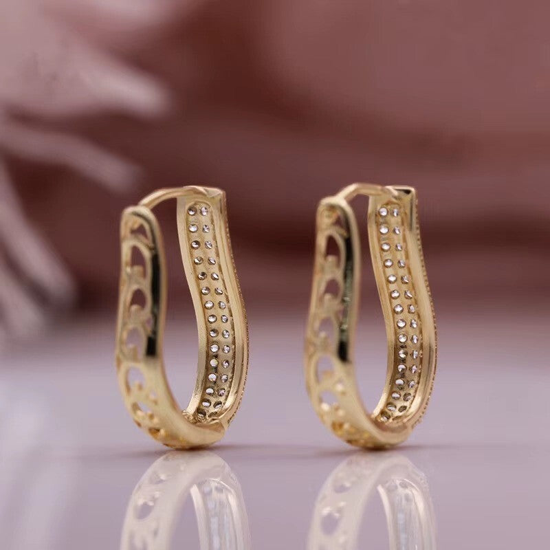 Luxus Ohrringe Creolen Zirkonia Kristallen Gold 14K vergoldet bunt2