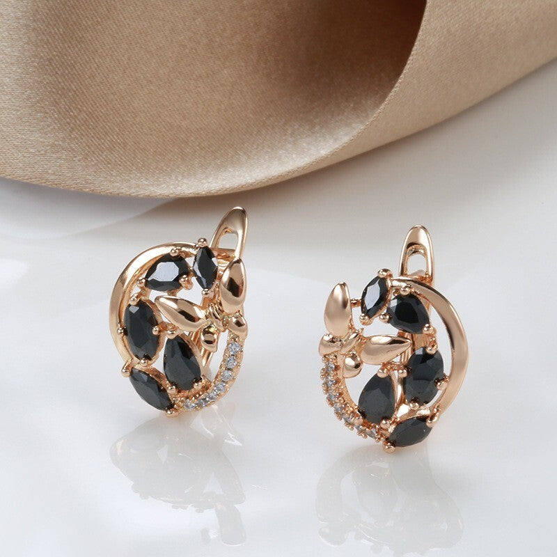 Luxus Ohrringe 585 Rolled Roségold überzogen mit Schwarz CZ für Damen Geschenk5