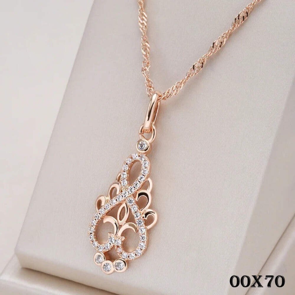 Damen Halskette Blume Anhänger 585er Roségold vergoldet mit Zirkonia4