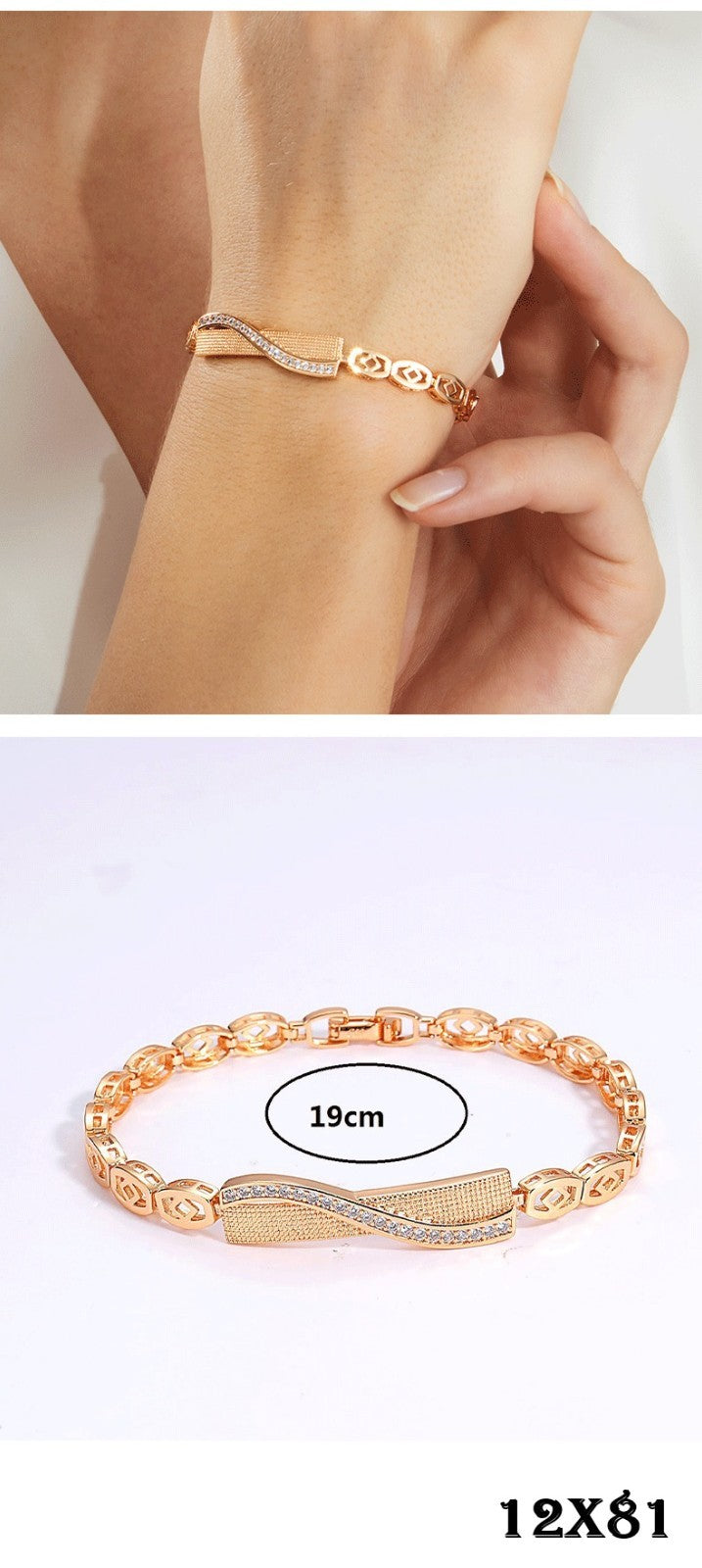 Damen Armband Armreifen Gold exquisit verziert mit edlen Steinen Modisches 19cm0