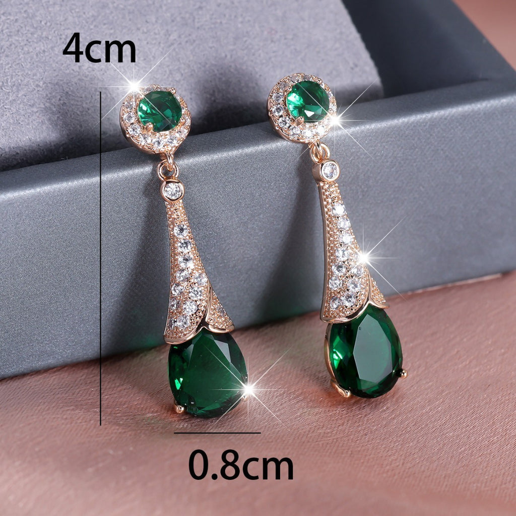 Luxus Damen Ohrringe OhrStecker Smaragdgrüne tropfenförmige Rose Gold Smaragd3