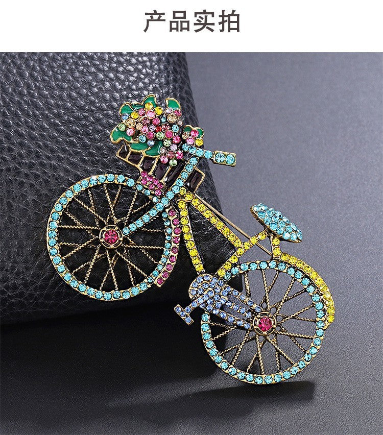 Damen Fahrrad Brosche Vintage Kristall Strass Anstecknadel Schmuck1