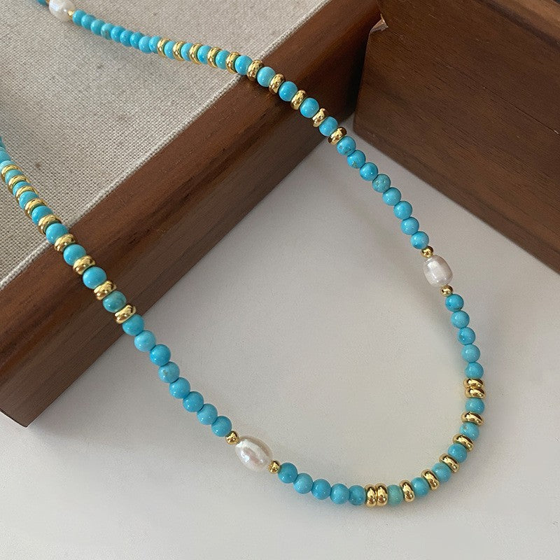 Damen Natürliche Perlen Halskette Türkisfarbene Perlen Kette Damen, AllMatch2