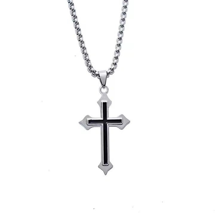 Herren Kreuz Halskette Titanstahl Edelstahl Anhänger Mode Schmuck 60 cm5