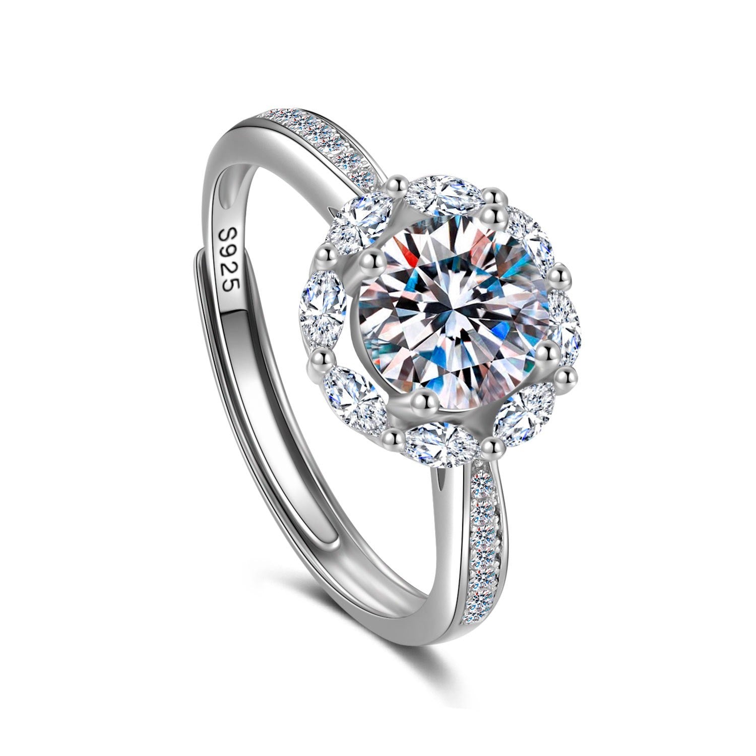 925S Silber Damen Ring vergoldet mit 950er Gold und Zirkon, vierzackiger runder5