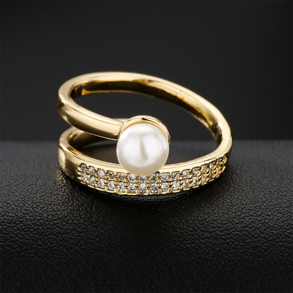 Luxus Damen Ring mit Perlen zirkon schmuck 18K goldüberzogene perle geometrisch4