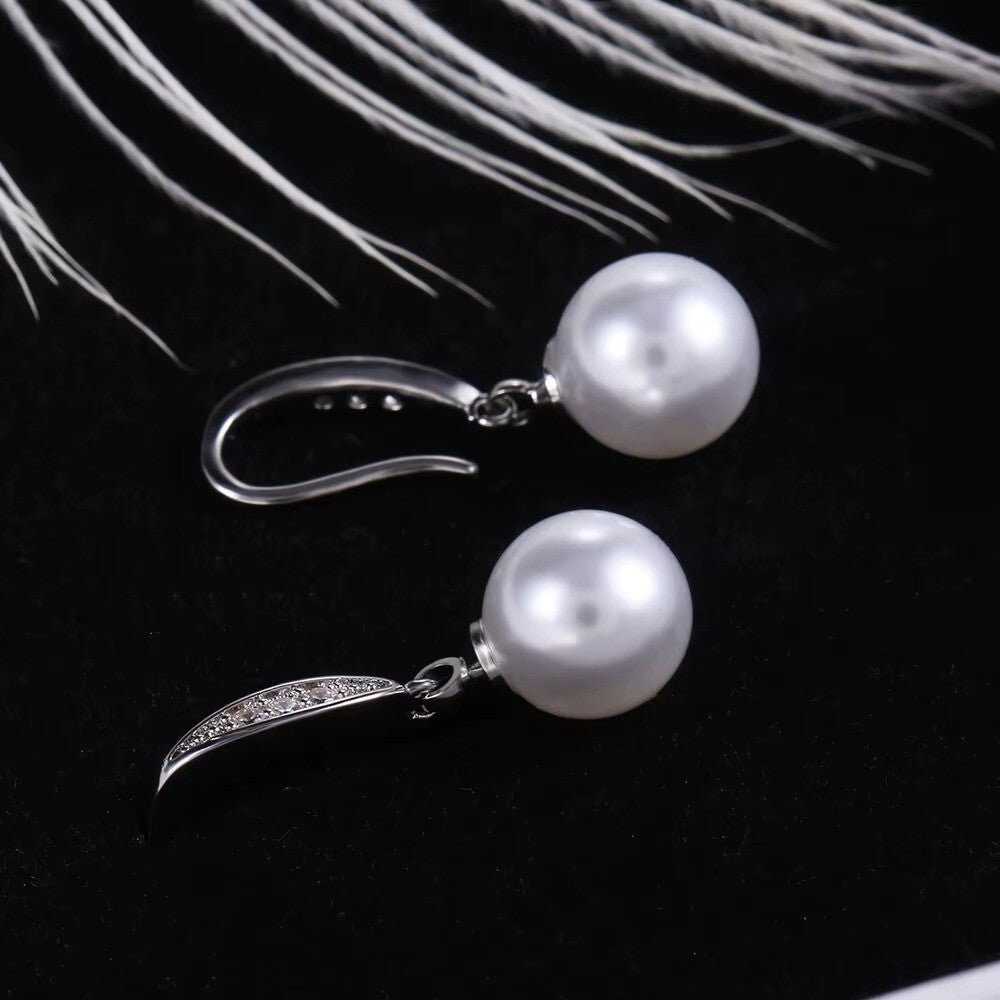 Damen Ohrringe 925 Silber versilbert. Frauen Ohrringe Zirkonia Ohrhänger Perle1