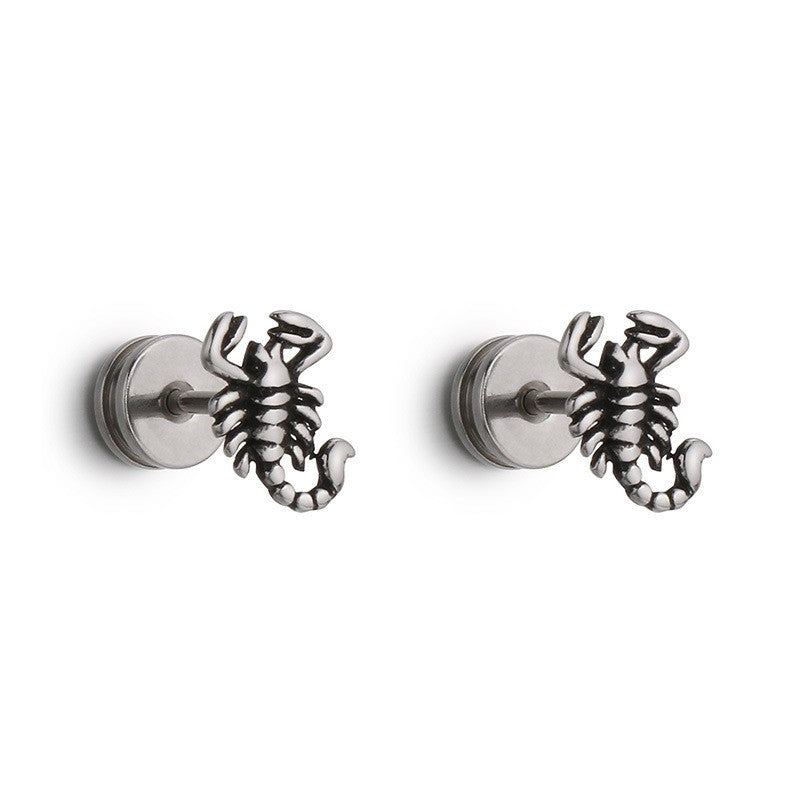 Herren Scorpion King Ohrstecker Ohrringe Edelstahl, Gotische Biker Punk, Schraub4
