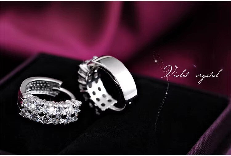 Damen Ohrringe Creolen 925 Sterling Silber Zweireihige Zirkon Hypoallergene Oh2