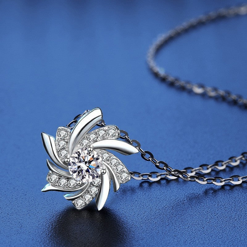 Damen 925S Silber Halskette 50 Punkte [Zirkon]Anhänger Form einer Windmühle au4