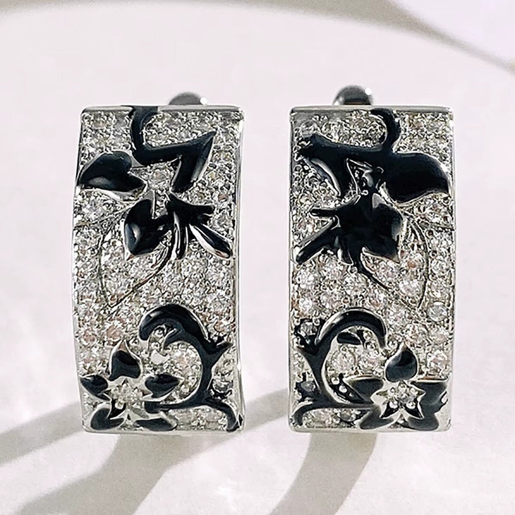 Luxus Damen Ohrringe Blumenmuster zweifarbige Zirkonia Versilber Creolen Schmuck2