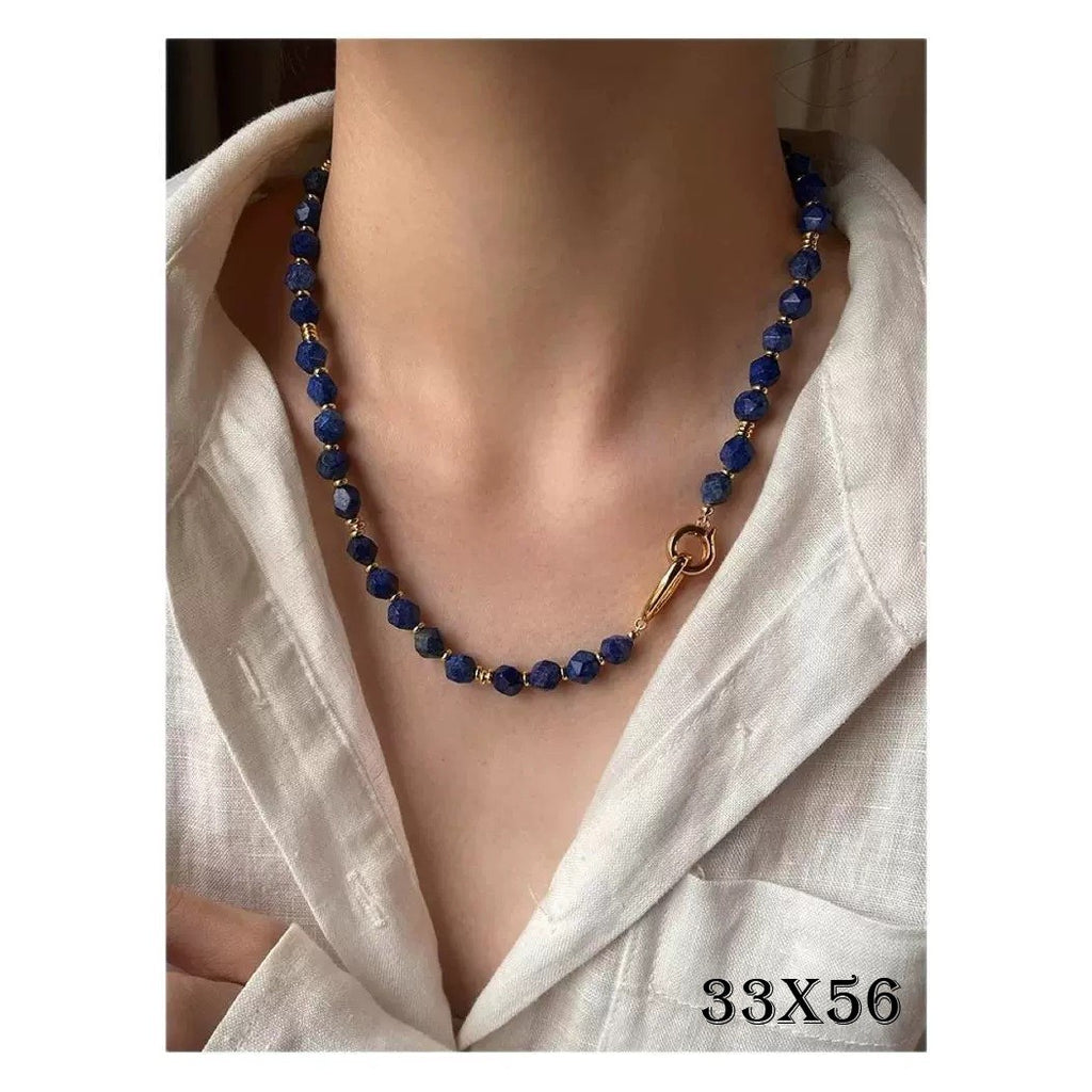 Halskette Lapislazuli für Damen aus facettierten, matten Lapislazuli-Perlen 42cm8