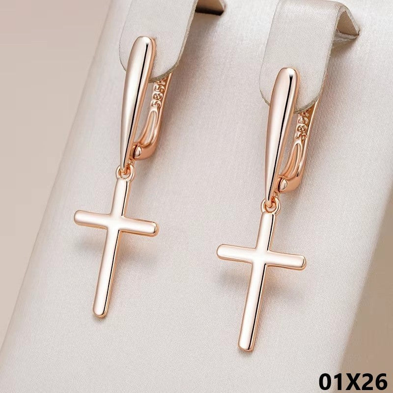 Damen Kreuz Ohrringe 585 Rosé Gold Farbe einfache Kreuz Ohrringe für Frauen0