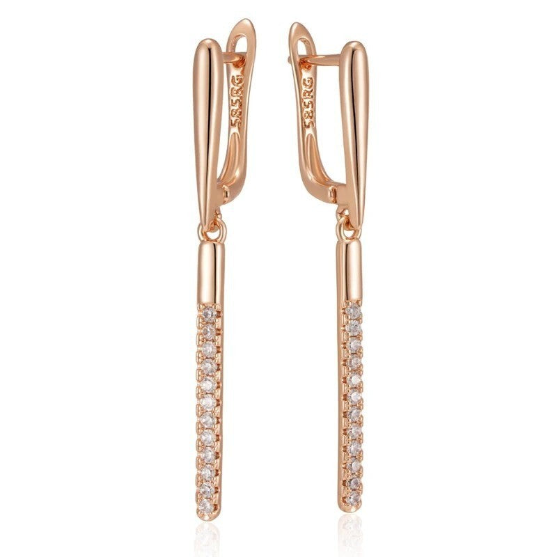Luxus Damen 585 Roségold Echtgold galvanisierte Ohrringe mikroeingelegte Zirkon1