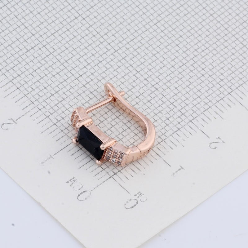 Luxus Damen Ohrringe vergoldet Gold schwarze rechteckige Zirkon Design8