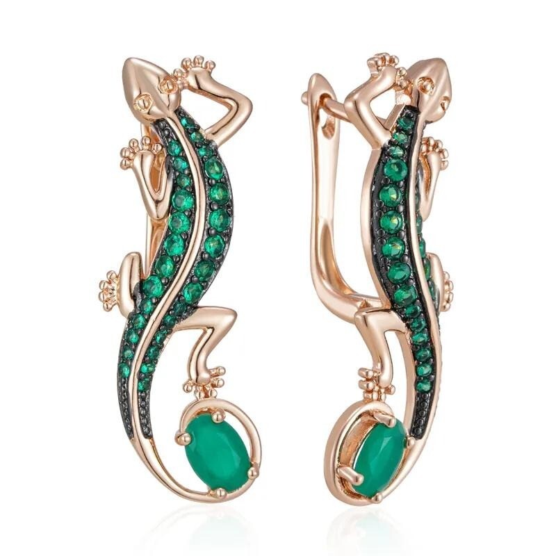 LuxusDamen Ohrringe Creolen Huggie 585 RG Rotgold Rosegold Smaragd grüner Zirko2