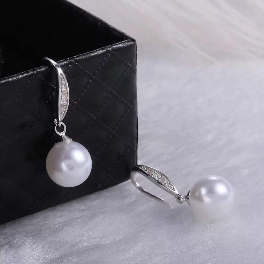 Damen Ohrringe 925 Silber versilbert. Frauen Ohrringe Zirkonia Ohrhänger Perle4