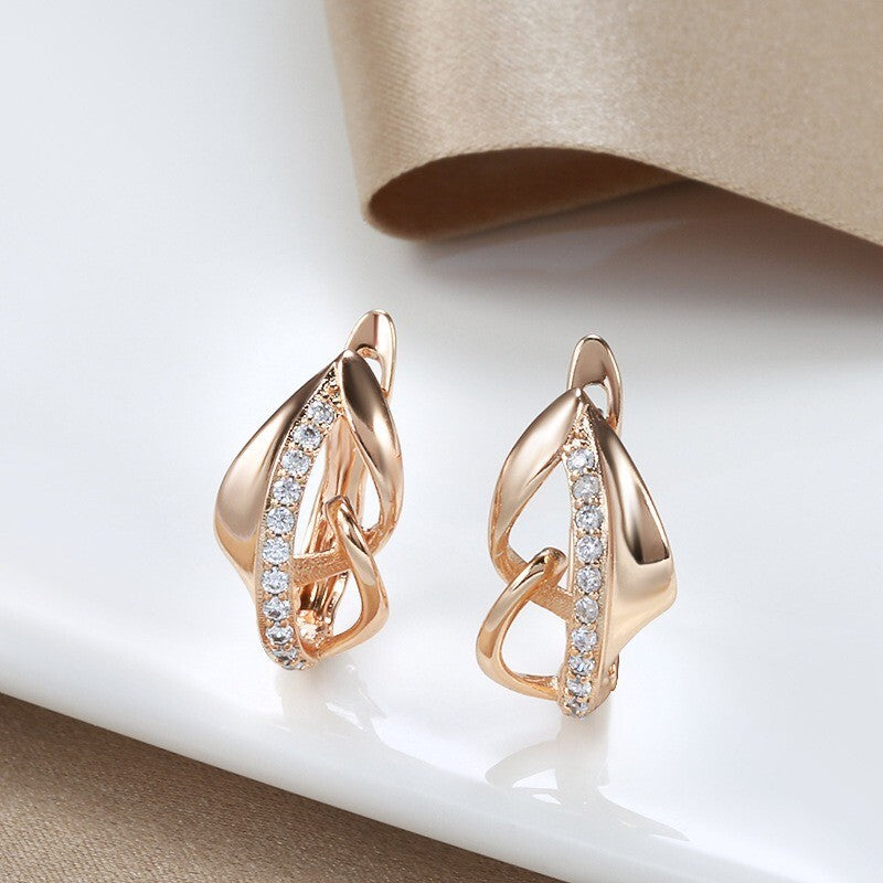 Luxus Ohrringe 585 Rolled Roségold überzogen MicroIntarsien Zirkon für Damen7