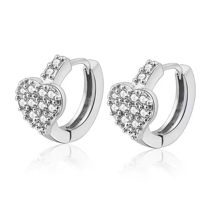 Luxus 925S Sterling Damen Ohrringe Creole mit Zirkonia-Herz, Modeschmuck für Dam0
