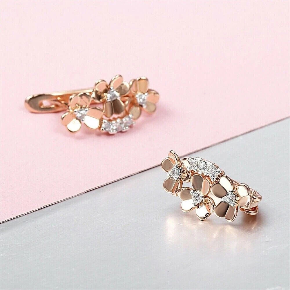 Luxus Damen Kleeblatt-Ohrringe Zirkon in Roségold -Plattierung,Geschenk2