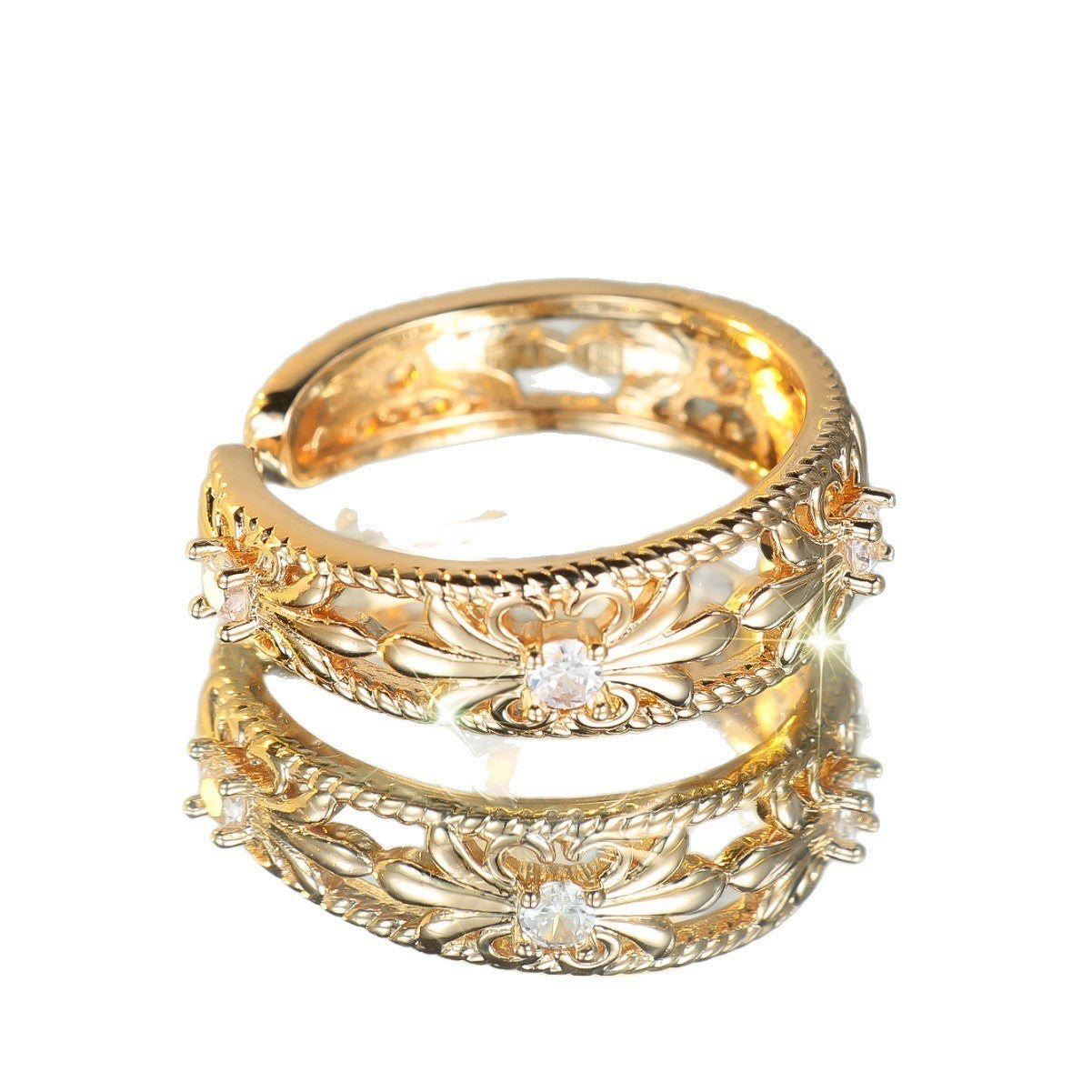 Damen Ring Imitations Gold weißer Diamant Zirkonia mit hohler Blütenknospe – sch1