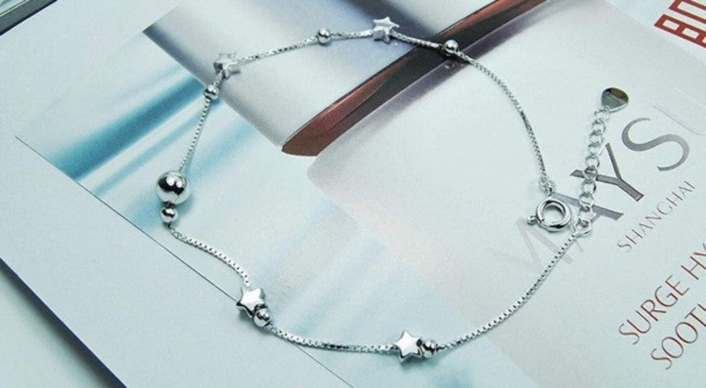 925er Sterling Silber-Fußkettchen mit Stern- und Mond Motiv2