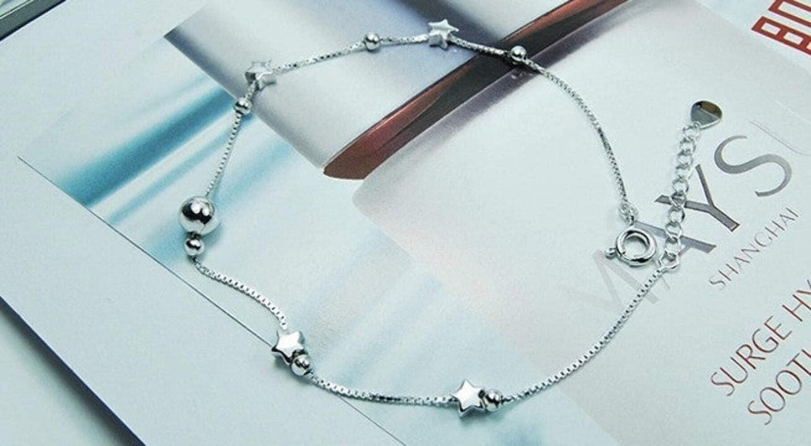 925er Sterling Silber-Fußkettchen mit Stern- und Mond Motiv2