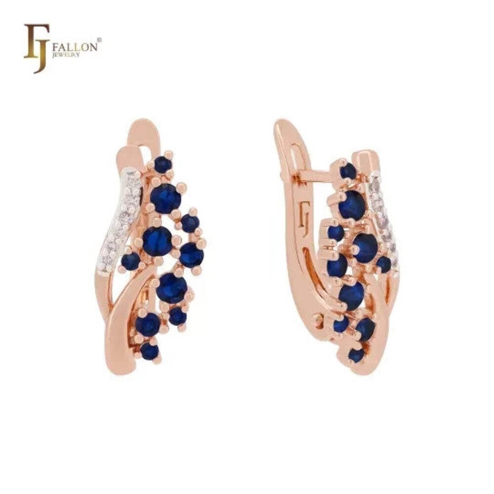 Damen Ohrringe blaue und weiße Blumen mit Zirkonia in Roségold (vergoldet)0