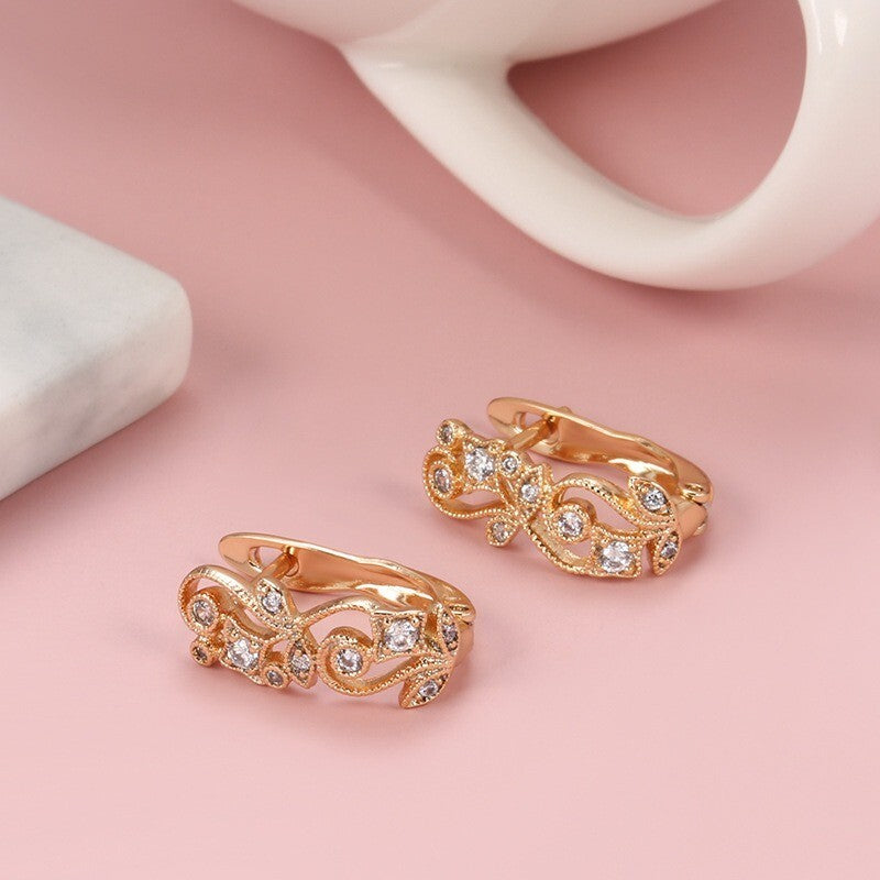 Luxus Ohrringe 585 Rolled Roségold überzogen Blumen CZ für Damen Geschenk2