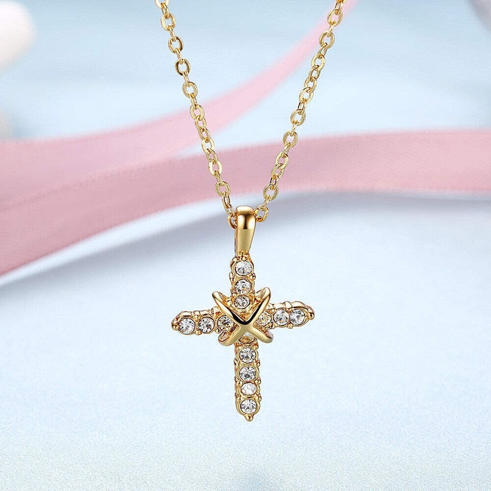 Damen Kette mit Kreuz Anhänger 18K vergoldet1