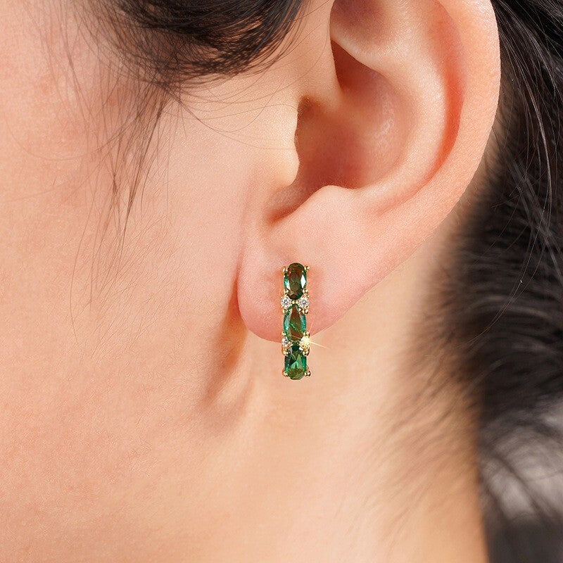 Luxus Damen Ohrringe Gold Grüne Kristall Zirkon Stein Mode Schmuck Hochzeit0