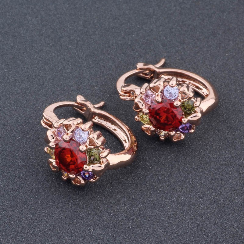 Damen Ohrringe Creolen Zirkonia Kristall Rot 585 Rolled Roségold Damen6