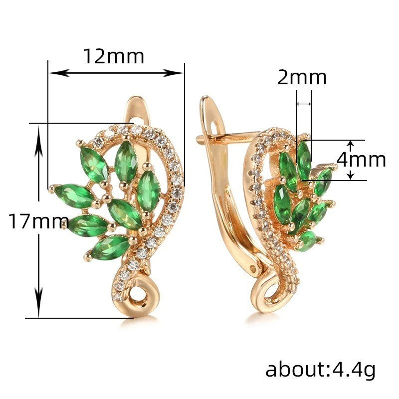 Ohrringe Schmetterling Feder Blume Creolen 18K Gold Damen Grün Zirkonia Steine3