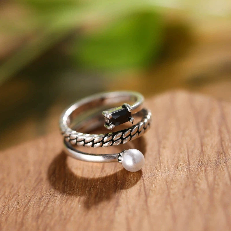 Damen S925 SterlingsilberÖffnungsring, mehrlagiger, diamantbesetzter RetroRin11