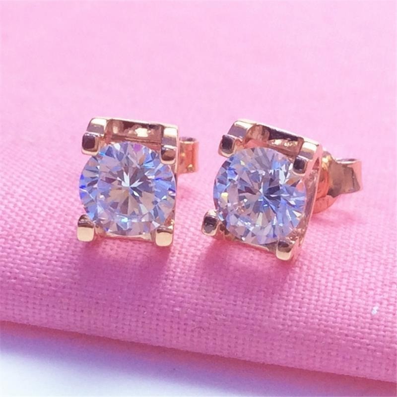 Damen Ohrringe Ohr Stecker 585 Rose Gold Schraubverschluss Zirkonia Unisex2