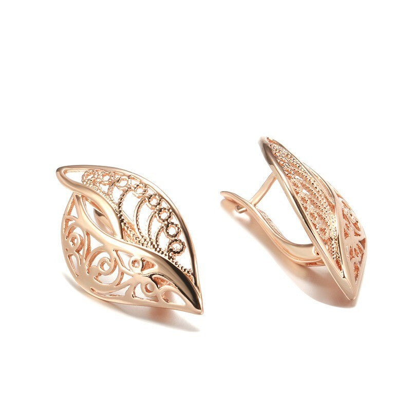 Luxus Damen Blatt Ohrringe 585 Roségold Ohrringe in kaltem Stil einfache5