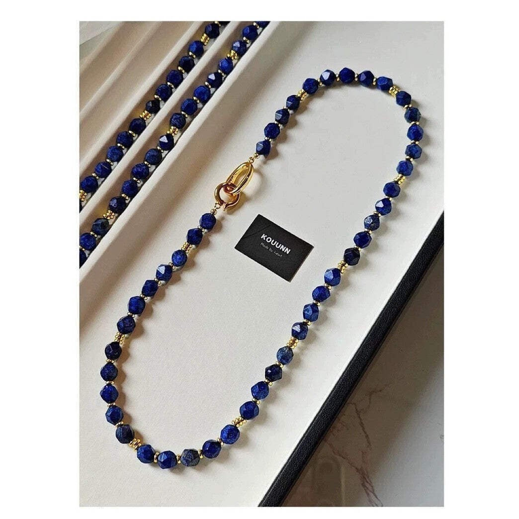 Halskette Lapislazuli für Damen aus facettierten, matten Lapislazuli-Perlen 42cm10