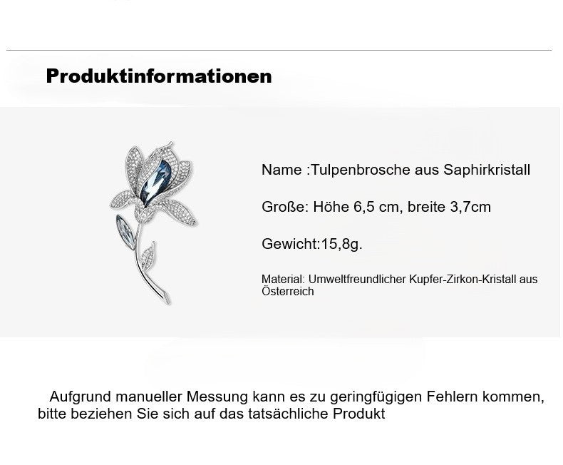 Damen Tulpen Brosche Elegantes SilberWeiß Temperament Kristall aus Österreich1