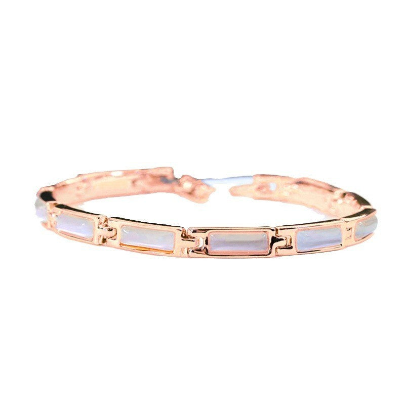 Damen Armband mit Katzenaugenstein in Roségold Messing vergoldet schlichtes 19cm5